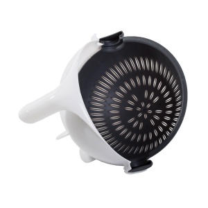 Taietor de Legume Multifuncțional 3 în 1 cu Bol și Strecurătoare – Lamație Eficientă, Ușor de Curățat, Design Ergonomic, 21 x 10.5 cm, Alb