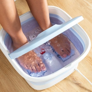Spa Pliabil pentru Picioare cu Hidromasaj și Role de Masaj - Albastru/Alb, Căldură Infraroșie, Capacitate 10L, Putere 500W, Aromaterapie, Reflexologie