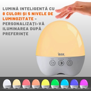 Lumină de noapte inteligentă BBK - 8 culori, 5 nivele de luminozitate, 3 moduri | Lampa de atingere, senzor de mișcare | Reîncărcabilă, portabilă