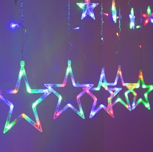 Instalatie Ornamentala de Craciun, Cortina Luminoasa, 138 Led-uri, 12 stele, Pentru Decorul Ferestrei 