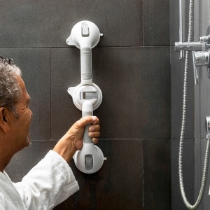 Mâner de Siguranță pentru Baie Ergonomic și Portabil, Dublu Înclinat cu 3 Ventuze Puternice, Reglabil 90º-180º, Antiderapant – Ideal pentru Vârstnici și Mobilitate Redusă