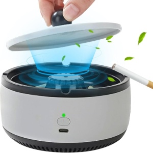 Scrumieră fără fum pentru țigări, Purificator de aer 2 în 1, Scrumiere electrice portabile pentru casă și birou, Culoare gri - Img 6