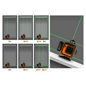 Set Nivela Laser cu Proiecție 3D/360° - 4 Benzi Laser Verzi, Precizie Maximă, Baterie Li-ION, Suport Magnetic și Ochelari cu Lentile Verzi - Img 3