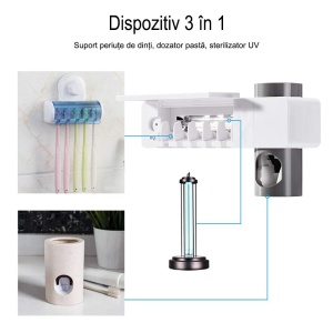 Suport si Dozator Pentru Periute si Pasta de Dinti cu Functie de Sterilizare Antibacteriala cu Lumina UV - BellFyd