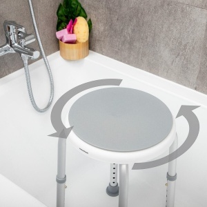 Taburet de Baie Rotativ și Reglabil, Scaun Pivotant Antiderapant, Ergonomic, pentru Persoane în Vârstă și cu Mobilitate Redusă, Alb/Gri, 120kg Max - Img 2