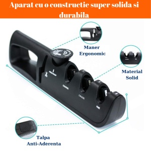 Aparat Manual Pentru Ascutit Cutite - Dispozitiv Profesional pentru Ascutirea cutitelor 4 in 1 - Gri / Rosu