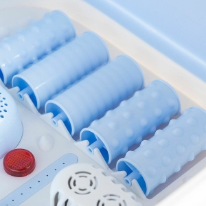 Spa Pliabil pentru Picioare cu Hidromasaj și Role de Masaj - Albastru/Alb, Căldură Infraroșie, Capacitate 10L, Putere 500W, Aromaterapie, Reflexologie