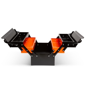 Ladă Metalică pentru Scule Articulată, Rezistentă și Compactă - 430x200x200mm, Negru/Portocaliu, 3 Niveluri, Portabilitate Excelentă - Img 1