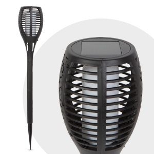 Lampa Solara LED cu Efect de Flacara - Model Negru Mat, Fixare în Sol, Panou Solar, Economica, Pornire/Oprire Automata, 360° Iluminare, 12 LED-uri - Ideală pentru Grădină și Ambianță Interioară - Img 2