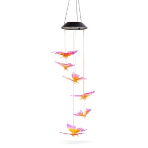 Lampă Solară Suspendată cu LED RGB în Formă de Fluturi - Decor Grădină Colorat, Eficientă Energetic, 78x12.5 cm, Instalare Ușoară - Img 3
