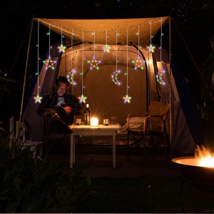 Luminile MULTICOLOR LED Cortină cu Forme de Stea și Lună, 138 LED-uri, Moduri Multiple, Interior / Exterior, 3m. Interconectabile, pentru Dormitor și Decor Exterior - Img 7