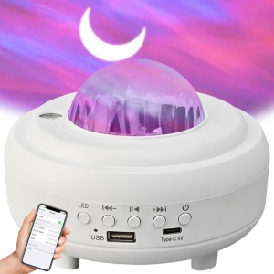 Proiector LED Nocturn cu Proiecții Stelare și Aurora Borealis, Difuzor Bluetooth - Magie Nocturnă, Lumină Relaxantă, Conectivitate Bluetooth - Img 1