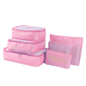 Set 6 Piese Organizator Bagaje Calatorie, Rezistente la Apa - Roz