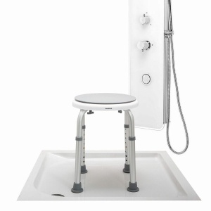 Taburet de Baie Rotativ și Reglabil, Scaun Pivotant Antiderapant, Ergonomic, pentru Persoane în Vârstă și cu Mobilitate Redusă, Alb/Gri, 120kg Max - Img 4