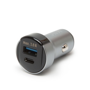 Adaptor Auto DELIGHT - Încărcare Rapidă, Type-C / PD și USB, Metalic, Compact, 18W, pentru iPhone, Google Pixel, Samsung, Argintiu/Negru - Img 1