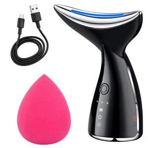 Aparat Masaj Facial și Gât Multifuncțional Negru - Lifting, Hidratare, Anti-Rid cu Lumină LED - Img 1