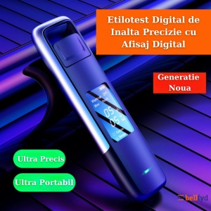Set Etilotest Profesional BellFyd®, Alcool Tester Digital, de Inalta Precizie, cu Indicator Luminos de Alarma, Negru
