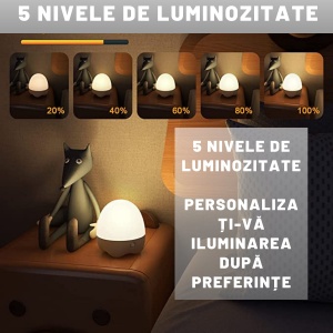 Lumină de noapte inteligentă BBK - 8 culori, 5 nivele de luminozitate, 3 moduri | Lampa de atingere, senzor de mișcare | Reîncărcabilă, portabilă