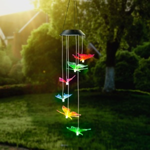 Lampă Solară Suspendată cu LED RGB în Formă de Fluturi - Decor Grădină Colorat, Eficientă Energetic, 78x12.5 cm, Instalare Ușoară - Img 1