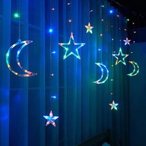 Luminile MULTICOLOR LED Cortină cu Forme de Stea și Lună, 138 LED-uri, Moduri Multiple, Interior / Exterior, 3m. Interconectabile, pentru Dormitor și Decor Exterior - Img 8