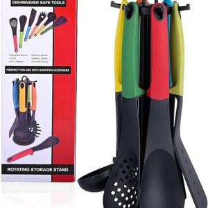 Set de 6 Ustensile de Bucătărie Rezistente la Căldură cu Mânere Ergonomice Colorate – Ideal pentru Oale și Tigăi Antiaderente - Img 3