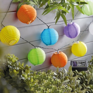 Șir de 10 Lampioane Solare LED Multicolore Garden of Eden - Iluminat Ambiental Extern, Alimentare Solară, Alb Rece 3,7m, Ideal pentru Grădină și Terasă - Img 2