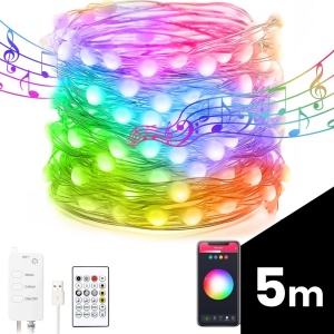 Șir de Lumini Inteligente RGB USB de 5m cu 33 LED-uri - Controlat prin Bluetooth și Aplicație Mobilă - Exterior și Interior - Img 1