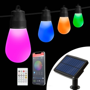 Șir Lumini Solare Inteligente LED RGBIC 15 Bucăți, 6,5m, Bluetooth, Design Vintage, Control App - Iluminare Exterioară Colorată și Eficientă - Img 2