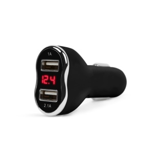 Adaptor de Încărcare Auto MNC cu 2 Porturi USB - Voltmetru și Ampermetru Integrat, Display LED, Compatibilitate Universală, Design Elegant - Negru - Img 1