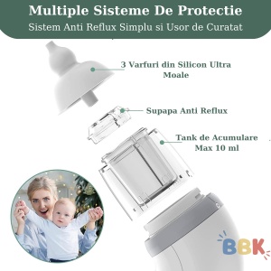 Aspirator nasal electric BBK® pentru bebeluși - 5 niveluri de aspirație, funcție muzicală și luminoasă, încărcare automată și eficientă