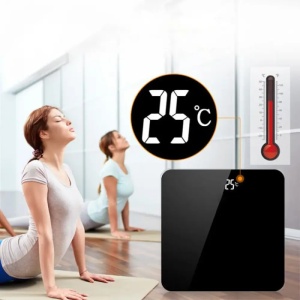Cântar Digital cu Termometru, Ecran LCD Mare, Tehnologie Step-On, Design Elegant, Precizie 50g - Negru - Img 2
