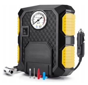 Compresor auto 12 V cu afișaj analogic și indicator de presiune, pentru vehicule și biciclete, cu furtun de aer de 49 cm și cablu de alimentare de 280 cm, putere de 120 W.