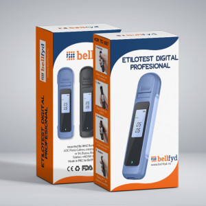 Set Etilotest Profesional BellFyd®, Alcool Tester Digital, de Inalta Precizie, cu Indicator Luminos de Alarma, Alb