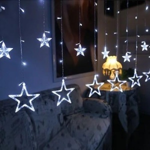 Luminile Decorative în Formă de Stea, Instalatie Craciun, 138 LED-uri, 5 Stele Mari și 5 Stele Mici, Prelungibile, 3 Metri x 1 Metru - Img 2
