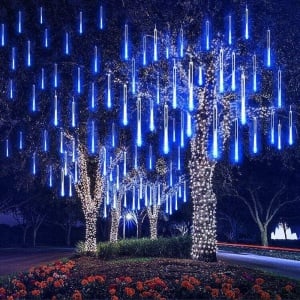 Set 2 Bucati x Instalatie Luminoasa Meteorit ALBASTRU, 8 Tuburi,Pentru Exterior si Interior, Rezistentă IP65, Consum Redus, Interconectabili - Img 1