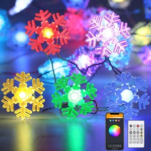 Sir de Lumini Inteligente Fulg de Zăpadă RGBIC, 20 LED-uri, Bluetooth, USB, 2m - Control Prin Aplicație & Telecomandă, Interior/Exterior, 16 Milioane Culori - Img 2
