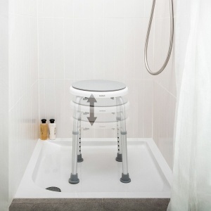 Taburet de Baie Rotativ și Reglabil, Scaun Pivotant Antiderapant, Ergonomic, pentru Persoane în Vârstă și cu Mobilitate Redusă, Alb/Gri, 120kg Max - Img 5