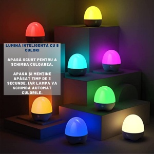 Lumină de noapte inteligentă BBK - 8 culori, 5 nivele de luminozitate, 3 moduri | Lampa de atingere, senzor de mișcare | Reîncărcabilă, portabilă
