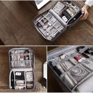 Organizator de Cabluri Trizand - Rezistent la Apă, Cu Mâner, pentru Călătorii și Birou, Compartimente Reglabile, Material Ușor de Curățat, 25x20x10cm, Gri - Img 2