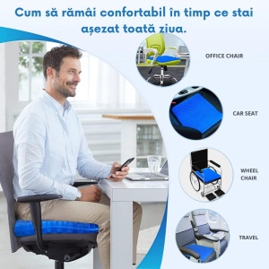Perna Gel Silicon pentru Scaun ( Albastra ) - Design Dublu Gros cu Structură Tip Fagure, Respirabil, Portabil și Durabil, Ideal pentru Acasă, Birou și Călătorii - Img 3