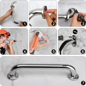 Set 2 x Maner Tip Bara de Sustinere si Siguranta pentru Baie BellFyd®, din Oțel Inoxidabil, Suport pentru Duș și Cadă, Rezistent la Coroziune, Suporta 200 kg - Img 2