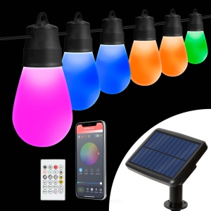 Șir Lumini Solare Inteligente LED RGBIC, 30 Bucăți, 13 Metri, Control Bluetooth - Iluminare Exterioară Vintage pentru Terasă și Grădină - Img 2