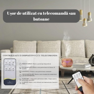 Umidificator Ultrasonic Profesional BBK®, cu Difuzor Pentru Uleiuri Esențiale, 7 Culori Interschimbabile si Telecomanda - Img 4