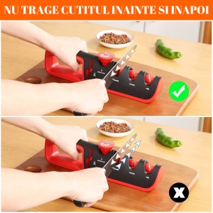 Aparat Manual Pentru Ascutit Cutite - Dispozitiv Profesional pentru Ascutirea cutitelor 4 in 1 - Gri / Rosu