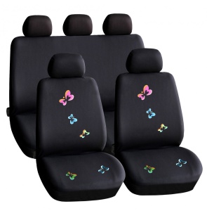 Huse Auto Universale CARGUARD pentru 5 Scaune, Design cu Fluturași, Protecție și Confort, Instalare Ușoară, Negru – Păstrează Scaunele Ca Noi - Img 1