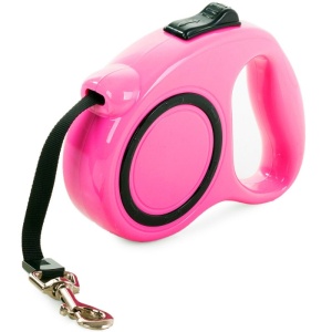 Lesă Retractabilă pentru Câini Roll Leash – Confortabilă, Puternică, 5m, pentru Câini de Până la 15kg, cu Buton de Frână și Blocare Roz - Img 1