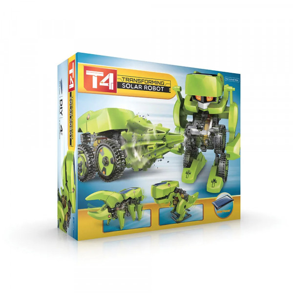 Robot Solar T4, asamblare in 4 moduri diferite, verde, fara baterii, 21 cm x 18 cm x 7 cm, Kit Educativ, +8 ani