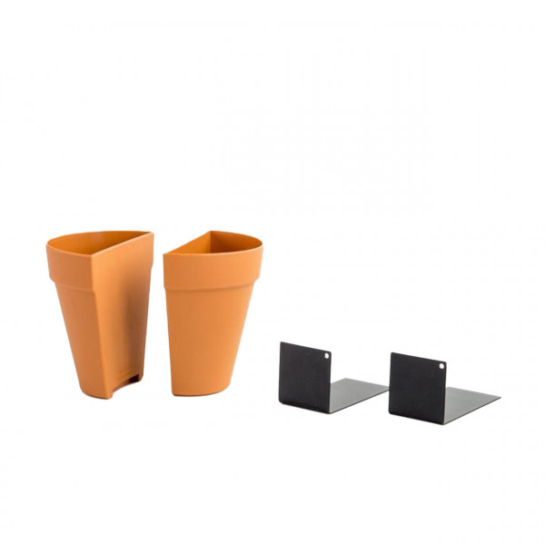 Suport de carti din plastic si metal, in forma unui ghiveci traditional, 12 cm x 12 cm x 6,5 cm