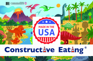 Suport de masa cu dinozauri de la firma Constructive Eating.