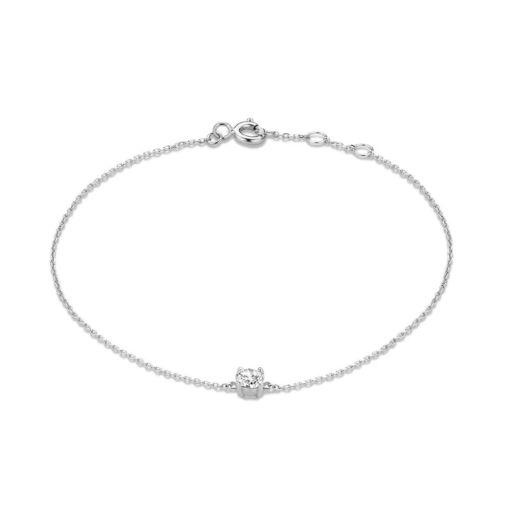 Brățară damă argint 925, zirconiu solitar, lanț fin rodiat